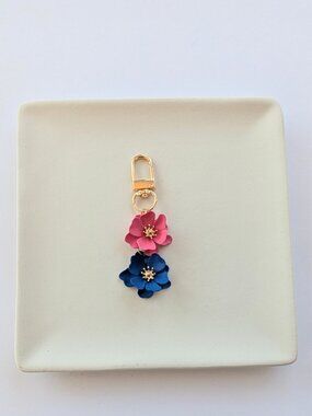 PINK BLUE & GOLD FLOWER BAG CHARM